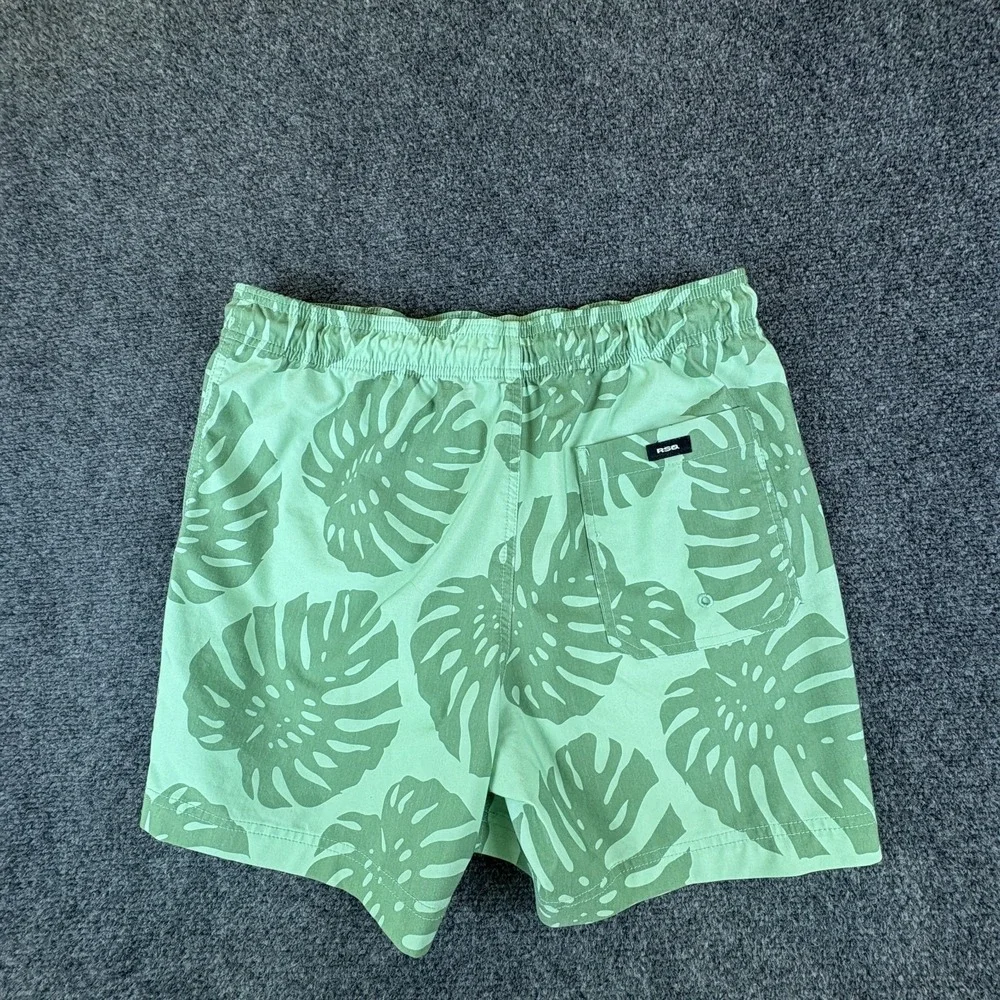 RSQ Swim Shorts Mens 30x5 Green Cotton Palm Print Elastic Waist Pool Quick-Dry‎